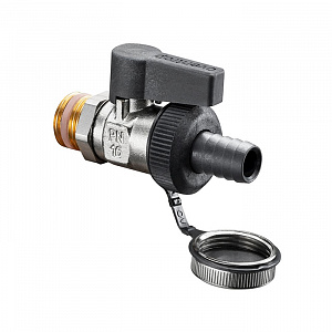 Кран шаровой Oventrop Optifleх KFE DN 10 PN 16 с колпачком и штуцером для шланга никелированный
